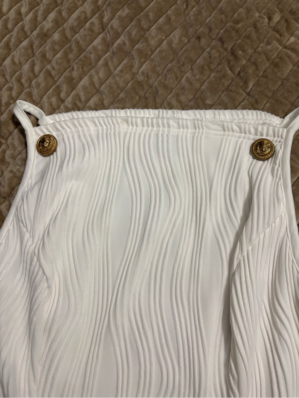 SHEIN White Textured Sleeveless Mini Dress with Gold Button Detail - Picture 3 of 6